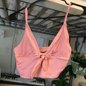 Aerie ribbed tie-front quartz pink bikini top - discontinued style - women’s med